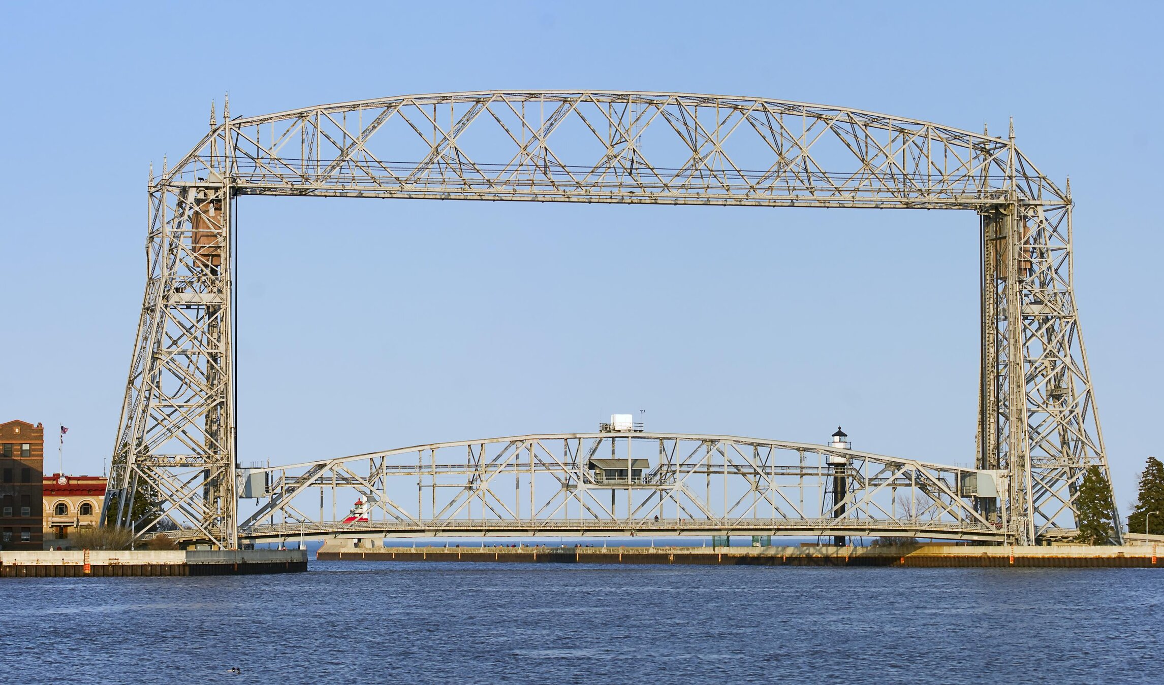 Duluth Aerial Lift Bridge spanning the Duluth Ship Canal — iconic landmark of Duluth, Minnesota